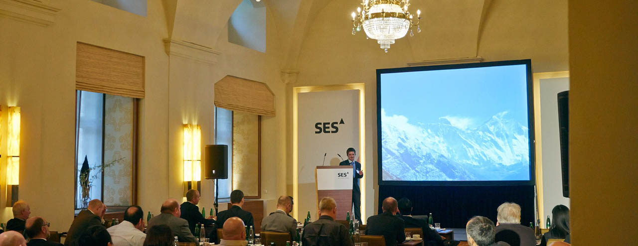 Matthew Thornton speaking at the SES European Customer Conference in Prague